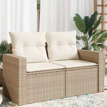 vidaXL Dvivietė sodo sofa su pagalvėlėmis, smėlio spalvos, poliratanas