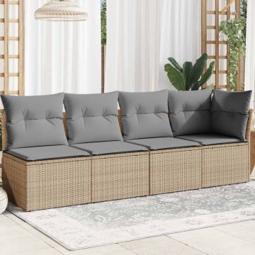 vidaXL Keturvietė sodo sofa su pagalvėlėmis, smėlio, poliratanas