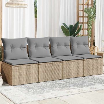 vidaXL Keturvietė sodo sofa su pagalvėlėmis, smėlio, poliratanas