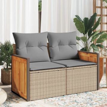 vidaXL Dvivietė sodo sofa su pagalvėlėmis, smėlio spalvos, poliratanas