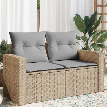 vidaXL Dvivietė sodo sofa su pagalvėlėmis, smėlio spalvos, poliratanas