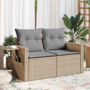 vidaXL Dvivietė sodo sofa su pagalvėlėmis, smėlio spalvos, poliratanas