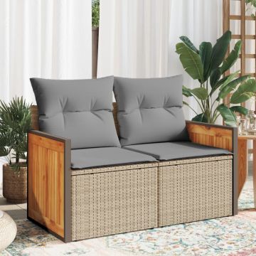 vidaXL Dvivietė sodo sofa su pagalvėlėmis, smėlio spalvos, poliratanas