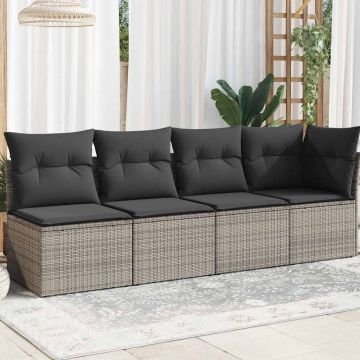 vidaXL Keturvietė sodo sofa su pagalvėlėmis, pilka, poliratanas
