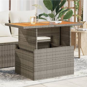 vidaXL Sodo stalas, pilkas, 100x55x73cm, poliratanas/akacijos mediena