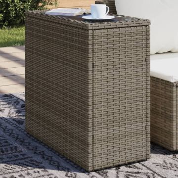 vidaXL Stalas su mediniu stalviršiu, pilkas, 58x27,5x55cm, poliratanas