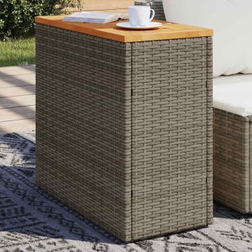 vidaXL Stalas su mediniu stalviršiu, pilkas, 58x27,5x55cm, poliratanas