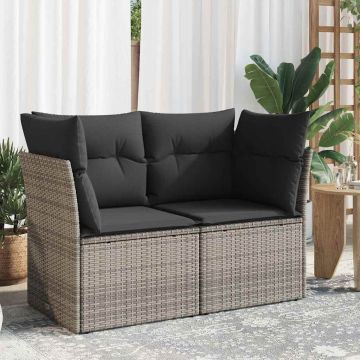 vidaXL Dvivietė sodo sofa su pagalvėlėmis, pilkos spalvos, poliratanas