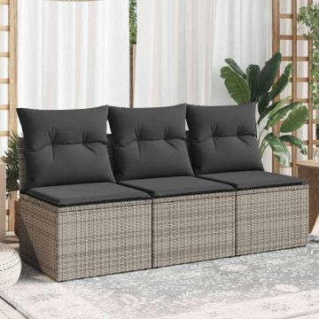 vidaXL Trivietė sodo sofa su pagalvėlėmis, pilkos spalvos, poliratanas