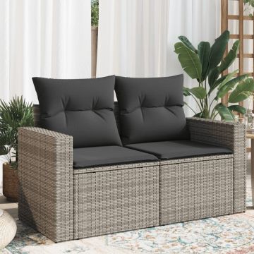 vidaXL Dvivietė sodo sofa su pagalvėlėmis, pilkos spalvos, poliratanas