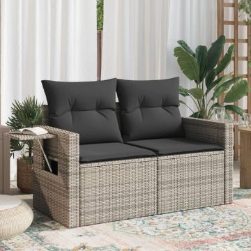 vidaXL Dvivietė sodo sofa su pagalvėlėmis, pilkos spalvos, poliratanas
