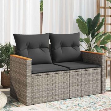 vidaXL Dvivietė sodo sofa su pagalvėlėmis, pilkos spalvos, poliratanas