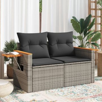 vidaXL Dvivietė sodo sofa su pagalvėlėmis, pilkos spalvos, poliratanas