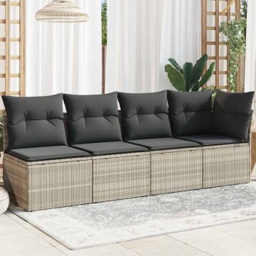 vidaXL Keturvietė sodo sofa su pagalvėlėmis, pilka, poliratanas