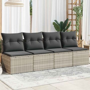 vidaXL Keturvietė sodo sofa su pagalvėlėmis, pilka, poliratanas