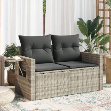 vidaXL Dvivietė sodo sofa su pagalvėlėmis, šviesiai pilka, poliratanas