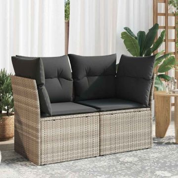 vidaXL Dvivietė sodo sofa su pagalvėlėmis, šviesiai pilka, poliratanas