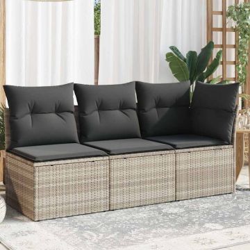 vidaXL Trivietė sodo sofa su pagalvėlėmis, šviesiai pilka, poliratanas