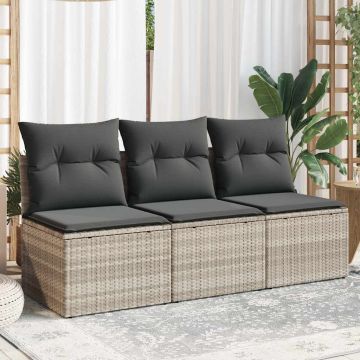 vidaXL Trivietė sodo sofa su pagalvėlėmis, šviesiai pilka, poliratanas