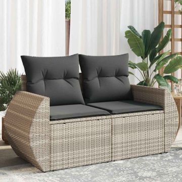 vidaXL Dvivietė sodo sofa su pagalvėlėmis, šviesiai pilka, poliratanas