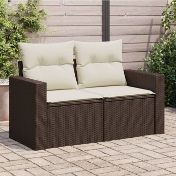 vidaXL Dvivietė sodo sofa su pagalvėlėmis, rudos spalvos, poliratanas