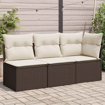 vidaXL Trivietė sodo sofa su pagalvėlėmis, ruda, poliratanas