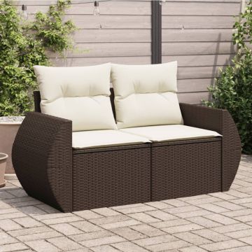 vidaXL Dvivietė sodo sofa su pagalvėlėmis, rudos spalvos, poliratanas