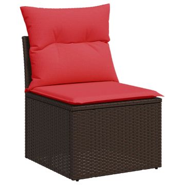 vidaXL Sodo sofa be porankių su pagalvėlėmis, ruda, polirotangas