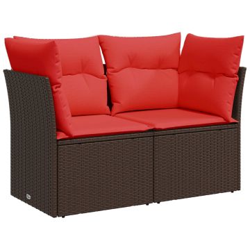 vidaXL Sodo sofa su pagalvėlėmis, dvivietė, ruda, polirotangas
