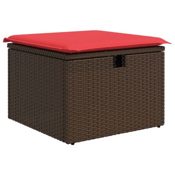 vidaXL Sodo taburetė su pagalvėle, ruda, 55x55x37cm, polirotangas