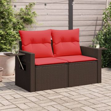 vidaXL Sodo sofa su pagalvėlėmis, dvivietė, ruda, polirotangas