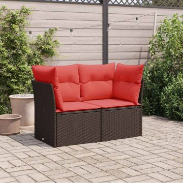 vidaXL Sodo sofa su pagalvėlėmis, dvivietė, ruda, polirotangas