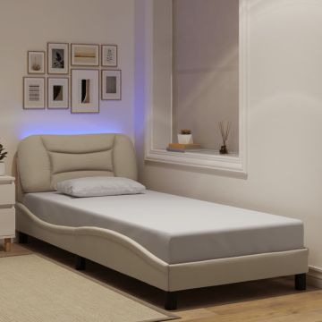 vidaXL Lovos rėmas su LED be čiužinio, Hvar, kreminės spalvos, 80x200cm, audinys