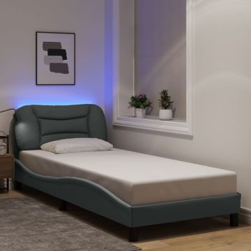 vidaXL Lovos rėmas su LED be čiužinio, Hvar, šviesiai pilkas, 90x190 cm