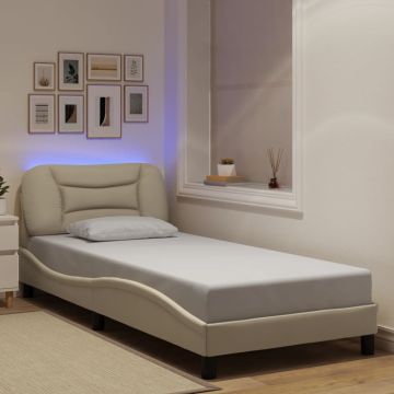vidaXL Lovos rėmas su LED be čiužinio, Hvar, kreminės spalvos, 90x190cm, audinys