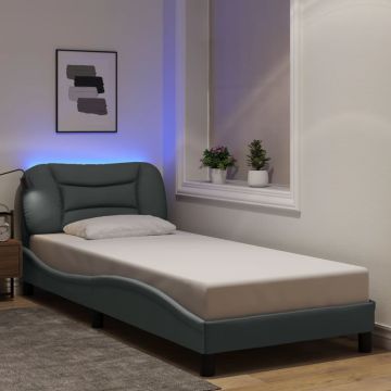 vidaXL Lovos rėmas su LED be čiužinio, Hvar, šviesiai pilkas, 90x200 cm