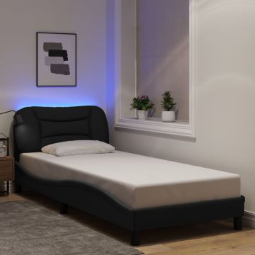 vidaXL Lovos rėmas su LED be čiužinio, Hvar, juodas, 90x200 cm, audinys