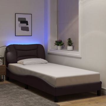 vidaXL Lovos rėmas su LED be čiužinio, Hvar, tamsiai rudas, 90x200 cm