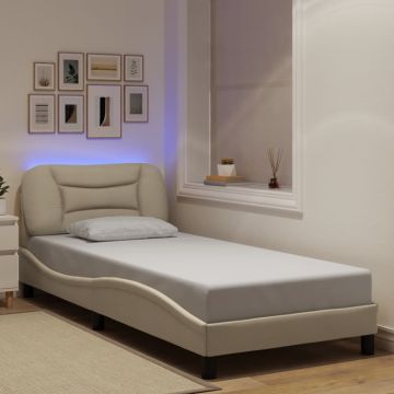 vidaXL Lovos rėmas su LED be čiužinio, Hvar, kreminės spalvos, 90x200cm, audinys