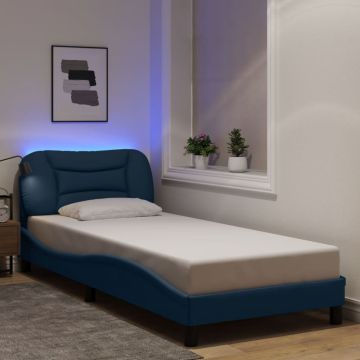 vidaXL Lovos rėmas su LED be čiužinio, Hvar, mėlynas, 90x200 cm, audinys