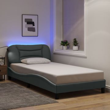 vidaXL Lovos rėmas su LED be čiužinio, Hvar, šviesiai pilkas, 100x200 cm