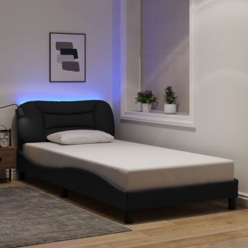 vidaXL Lovos rėmas su LED be čiužinio, Hvar, juodos spalvos, 100x200 cm