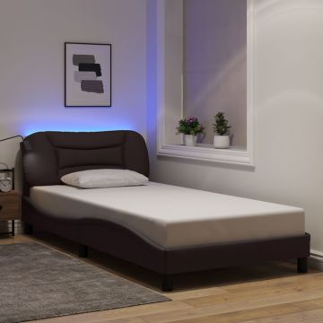 vidaXL Lovos rėmas su LED be čiužinio, Hvar, tamsiai rudas, 100x200 cm