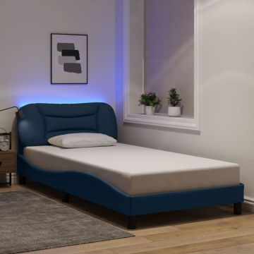vidaXL Lovos rėmas su LED be čiužinio, Hvar, mėlynos spalvos, 100x200cm, audinys