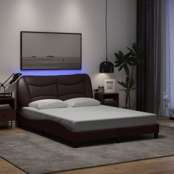 vidaXL Lovos rėmas su LED be čiužinio, Hvar, tamsiai rudas, 140x190cm, audinys