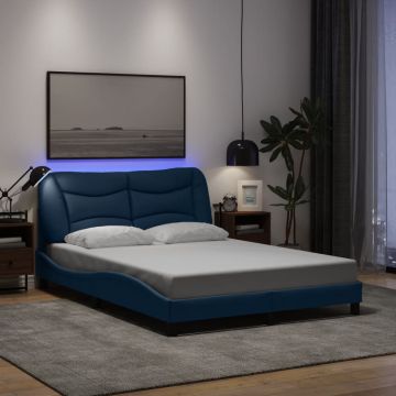 vidaXL Lovos rėmas su LED be čiužinio, Hvar, mėlynos spalvos, 140x190cm, audinys