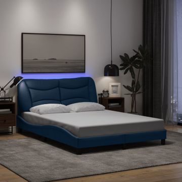 vidaXL Lovos rėmas su LED be čiužinio, Hvar, mėlynos spalvos, 140x200 cm