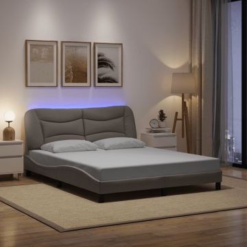vidaXL Lovos rėmas su LED be čiužinio, Hvar, taupe spalvos, 160x200cm, audinys