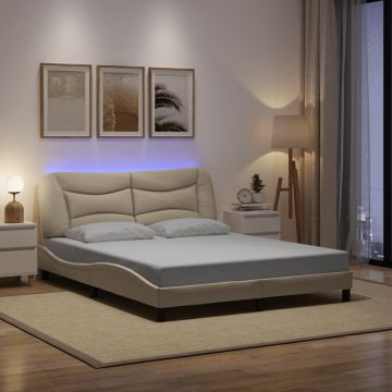 vidaXL Lovos rėmas su LED be čiužinio, Hvar, kreminės spalvos, 160x200cm, audinys