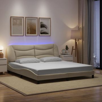 vidaXL Lovos rėmas su LED be čiužinio, Hvar, kreminės spalvos, 180x200cm, audinys